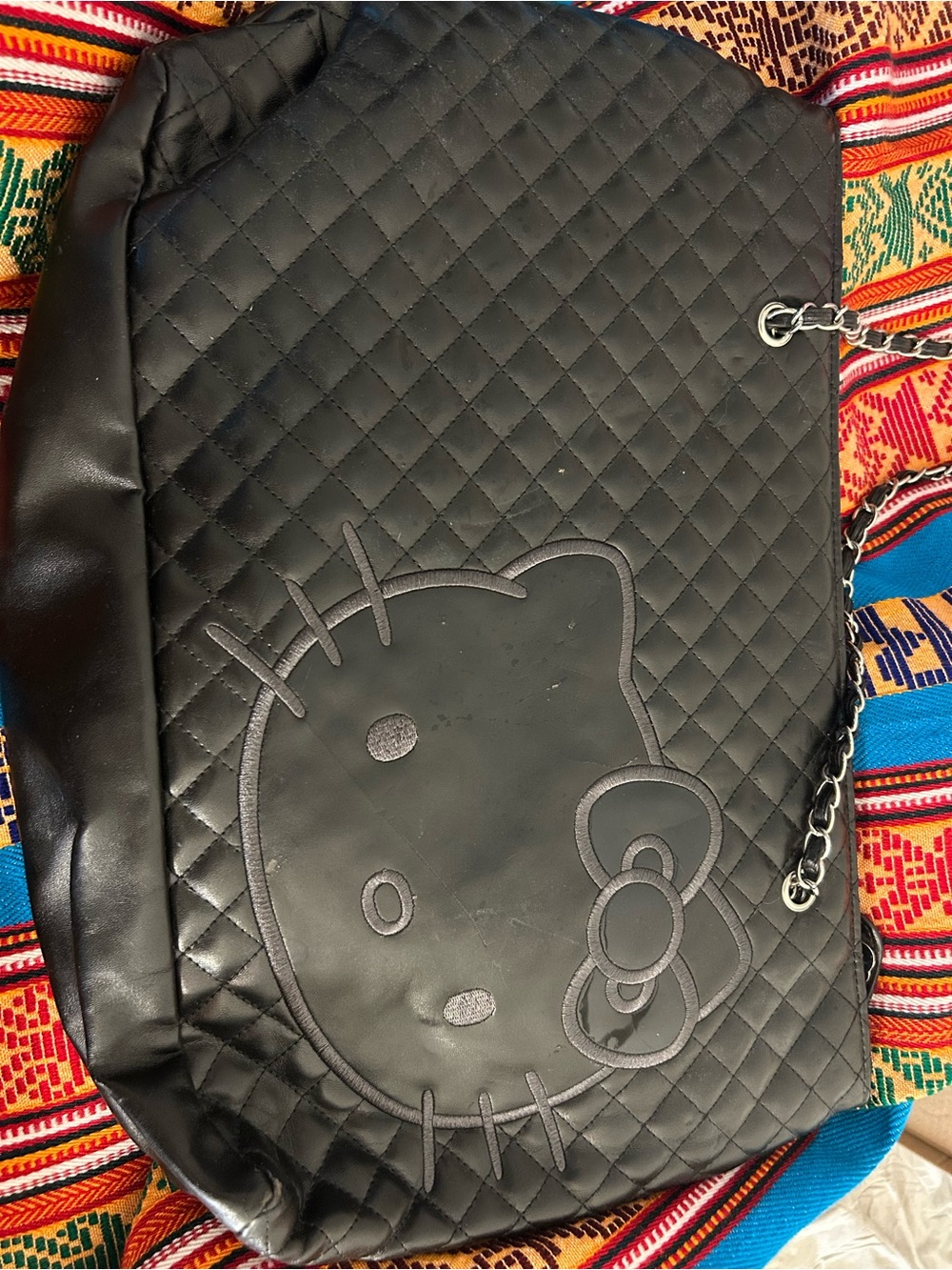 Sanrio Black Quilted Hello Kitty Tote with Chain Accent